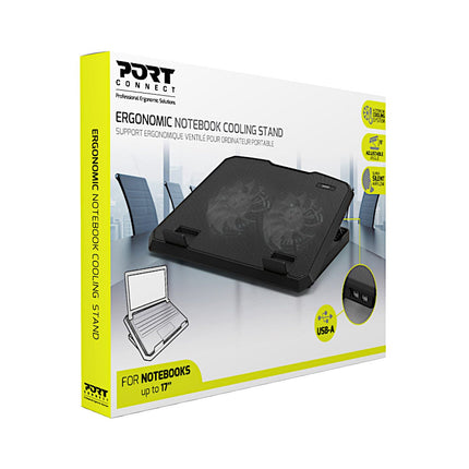Port Connect Ergonomic Notebook Cooler Pro With Dual Fans