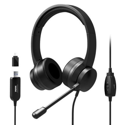 Port Connect Office USB Stereo Headset with Noise-Cancelling Mic