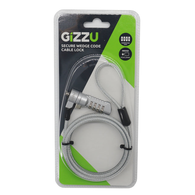 Gizzu Secure Wedge Code Cable Lock 1.8m - Silver